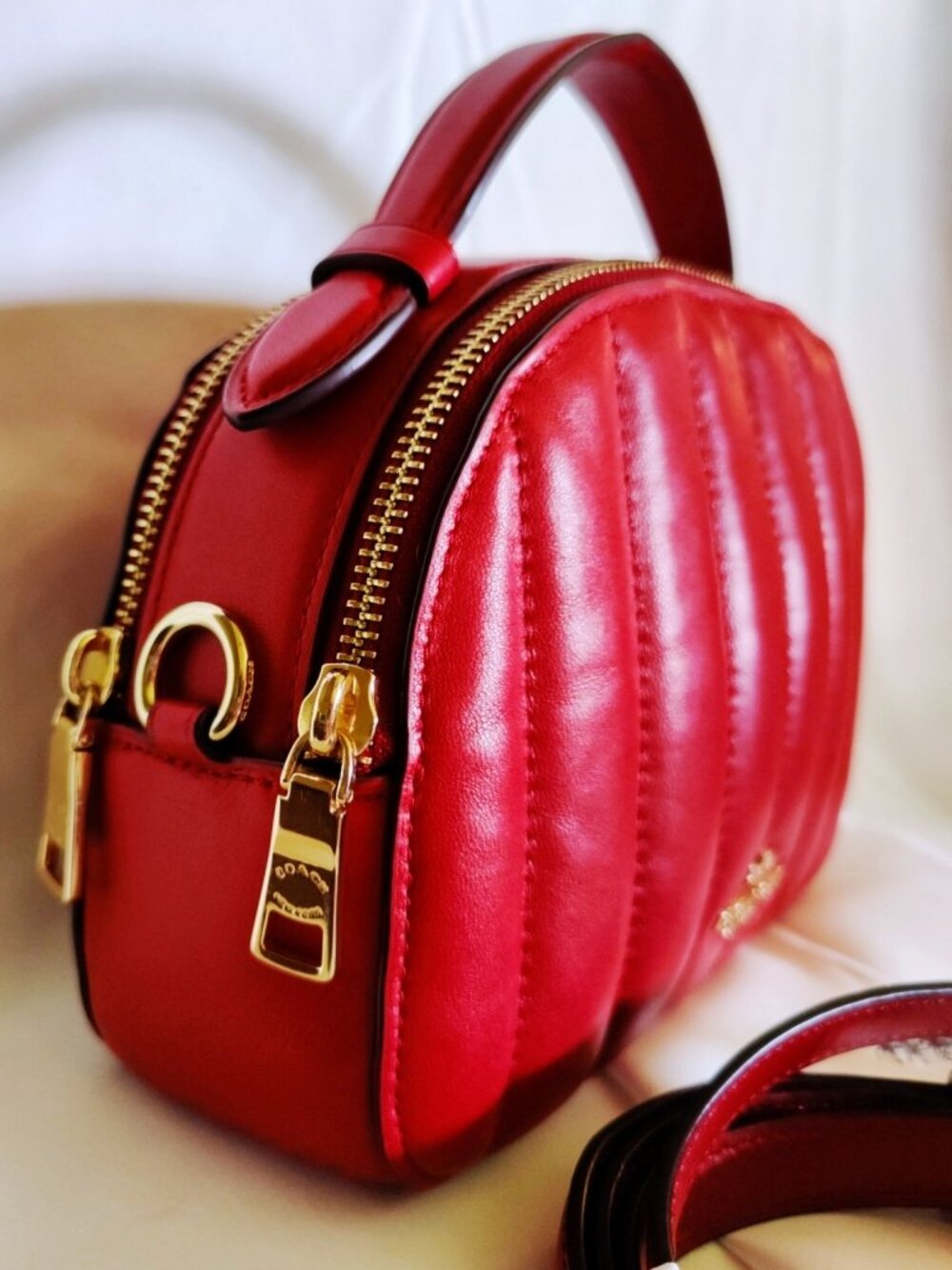 Coach Serena Mini Satchel with Linear Quilted Nappa Leather in Electric Red, EUC - Picture 11 of 12